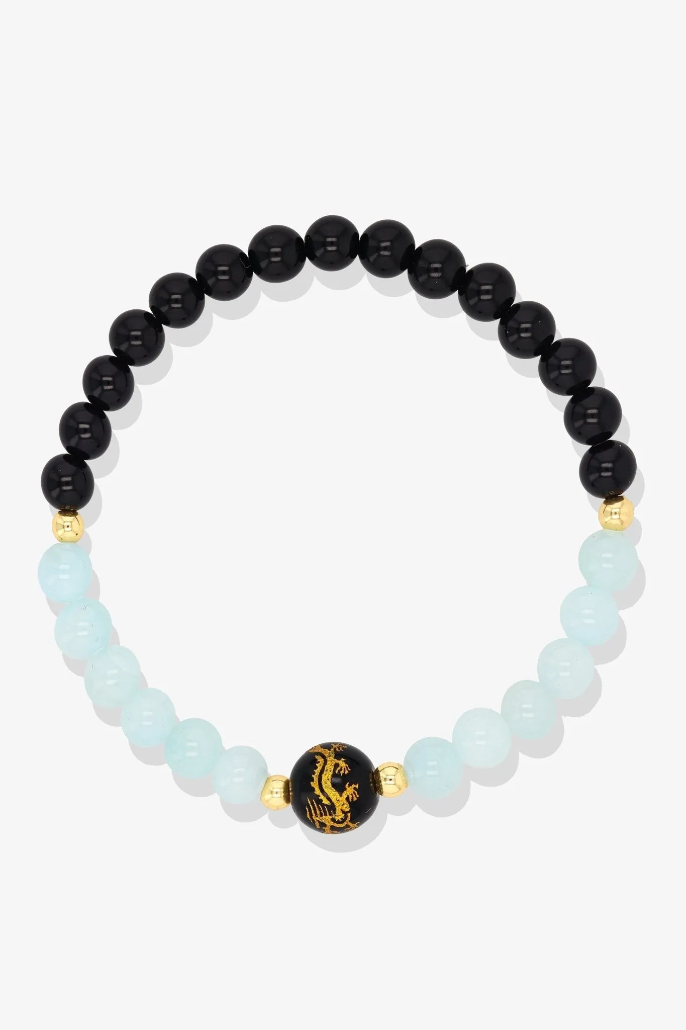 Lapis Lazuli and Black Obsidian Lucky Dragon Feng Shui Bracelet REAL Gold - Wisdom