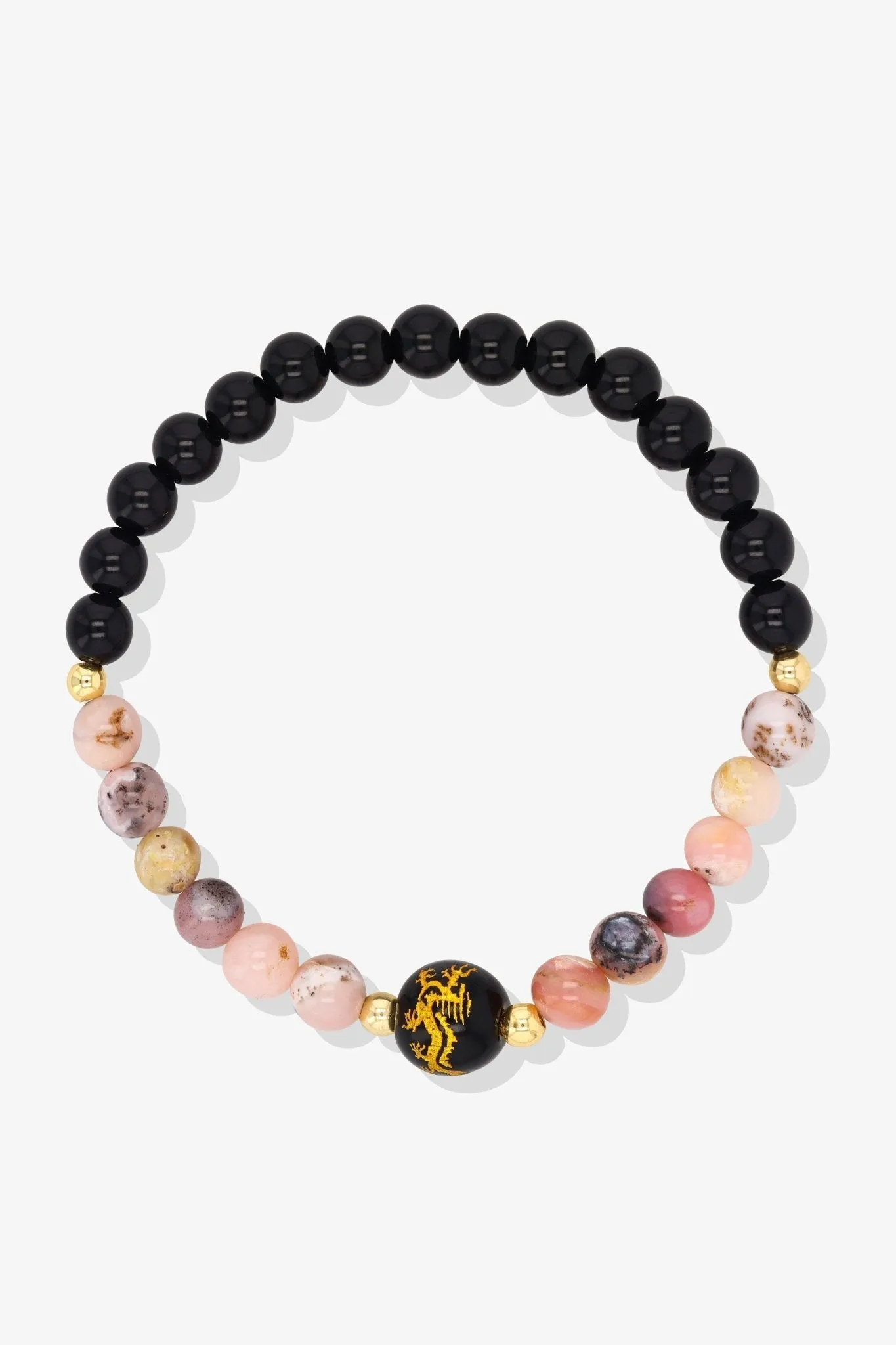 Lapis Lazuli and Black Obsidian Lucky Dragon Feng Shui Bracelet REAL Gold - Wisdom