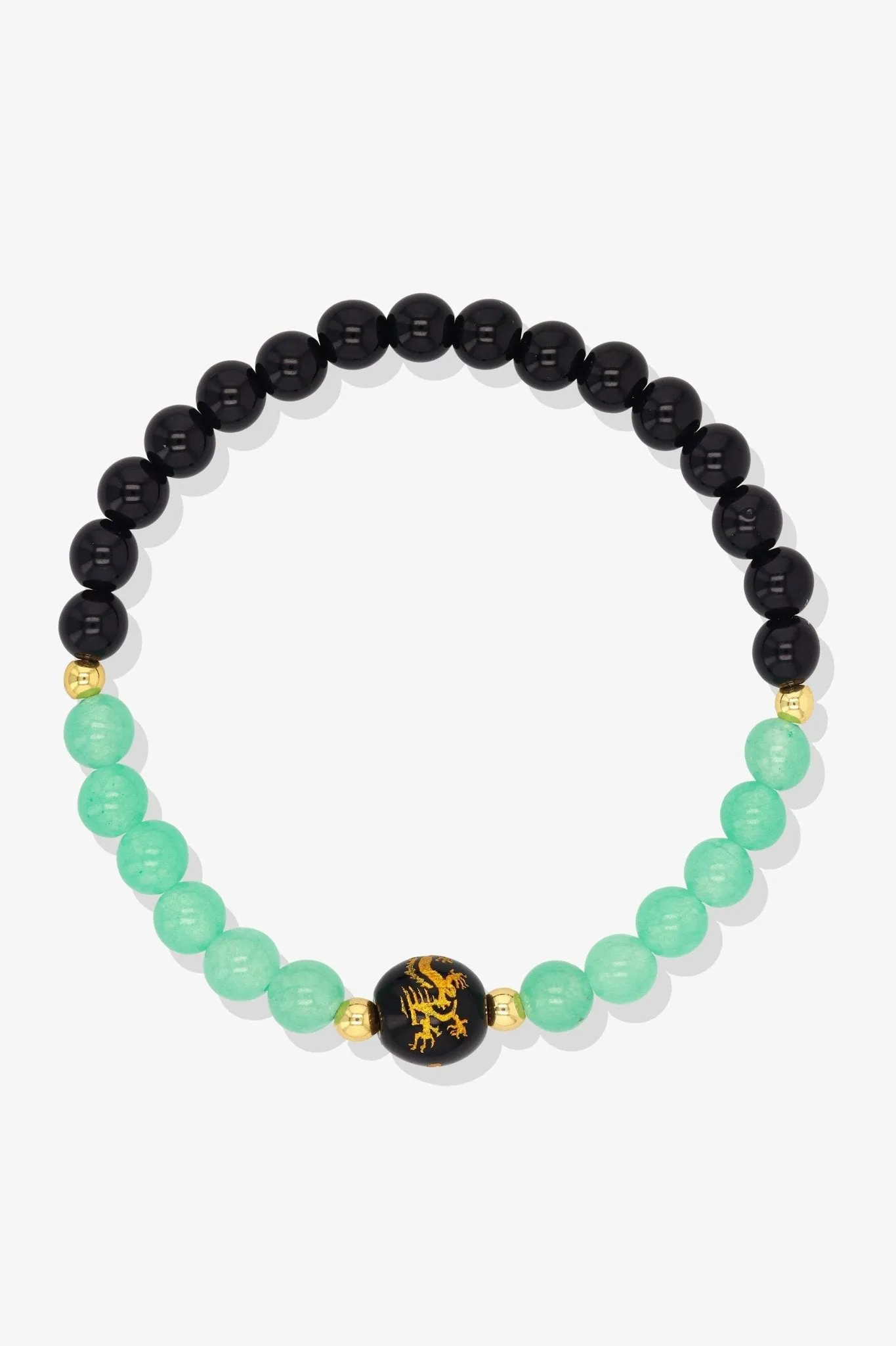 Lapis Lazuli and Black Obsidian Lucky Dragon Feng Shui Bracelet REAL Gold - Wisdom