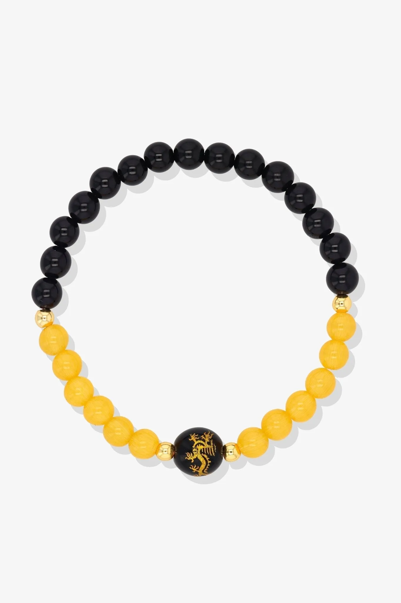 Lapis Lazuli and Black Obsidian Lucky Dragon Feng Shui Bracelet REAL Gold - Wisdom