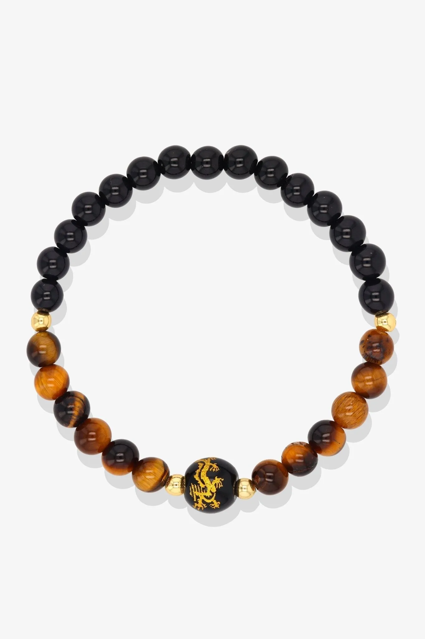 Lapis Lazuli and Black Obsidian Lucky Dragon Feng Shui Bracelet REAL Gold - Wisdom