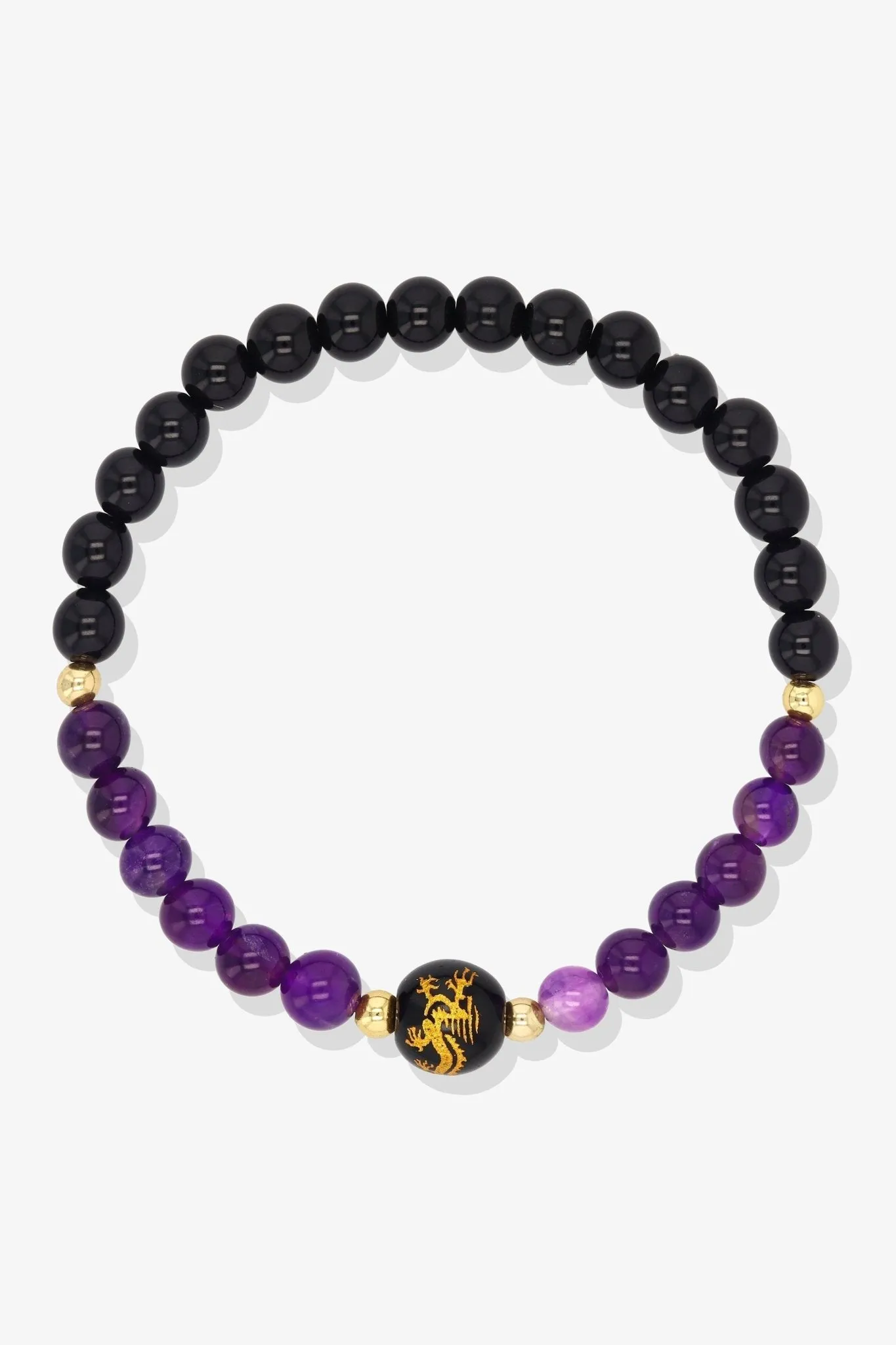 Lapis Lazuli and Black Obsidian Lucky Dragon Feng Shui Bracelet REAL Gold - Wisdom