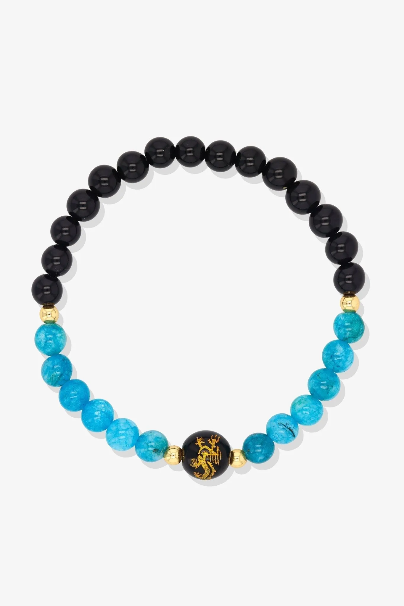Lapis Lazuli and Black Obsidian Lucky Dragon Feng Shui Bracelet REAL Gold - Wisdom