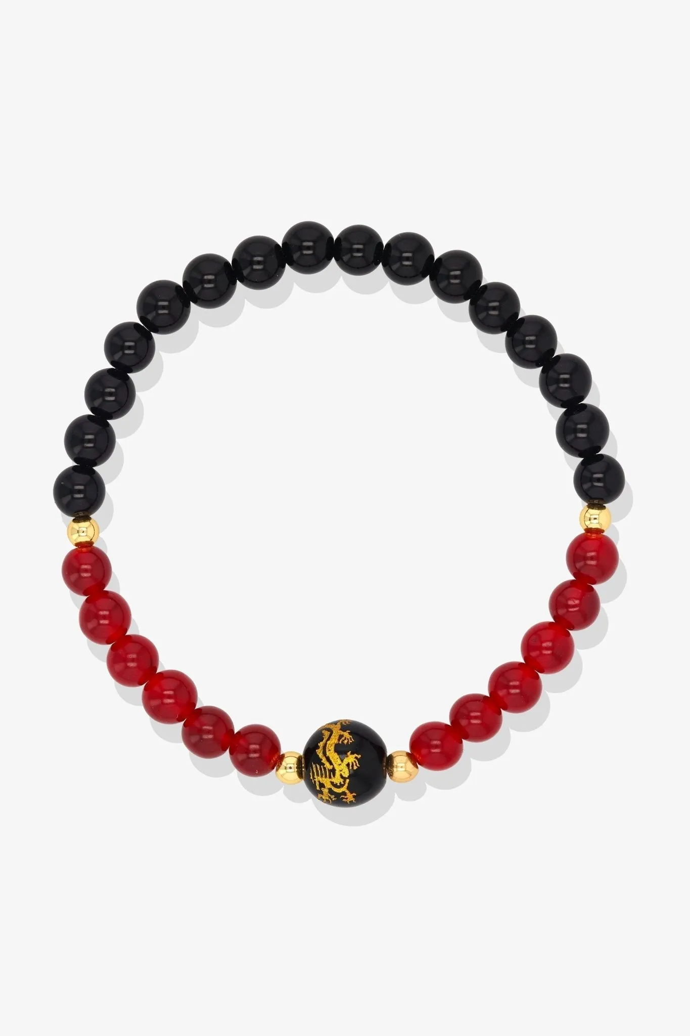 Lapis Lazuli and Black Obsidian Lucky Dragon Feng Shui Bracelet REAL Gold - Wisdom