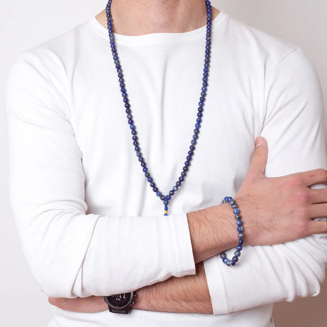 Lapis Lazuli Mala Bead Necklace & Bracelet Set