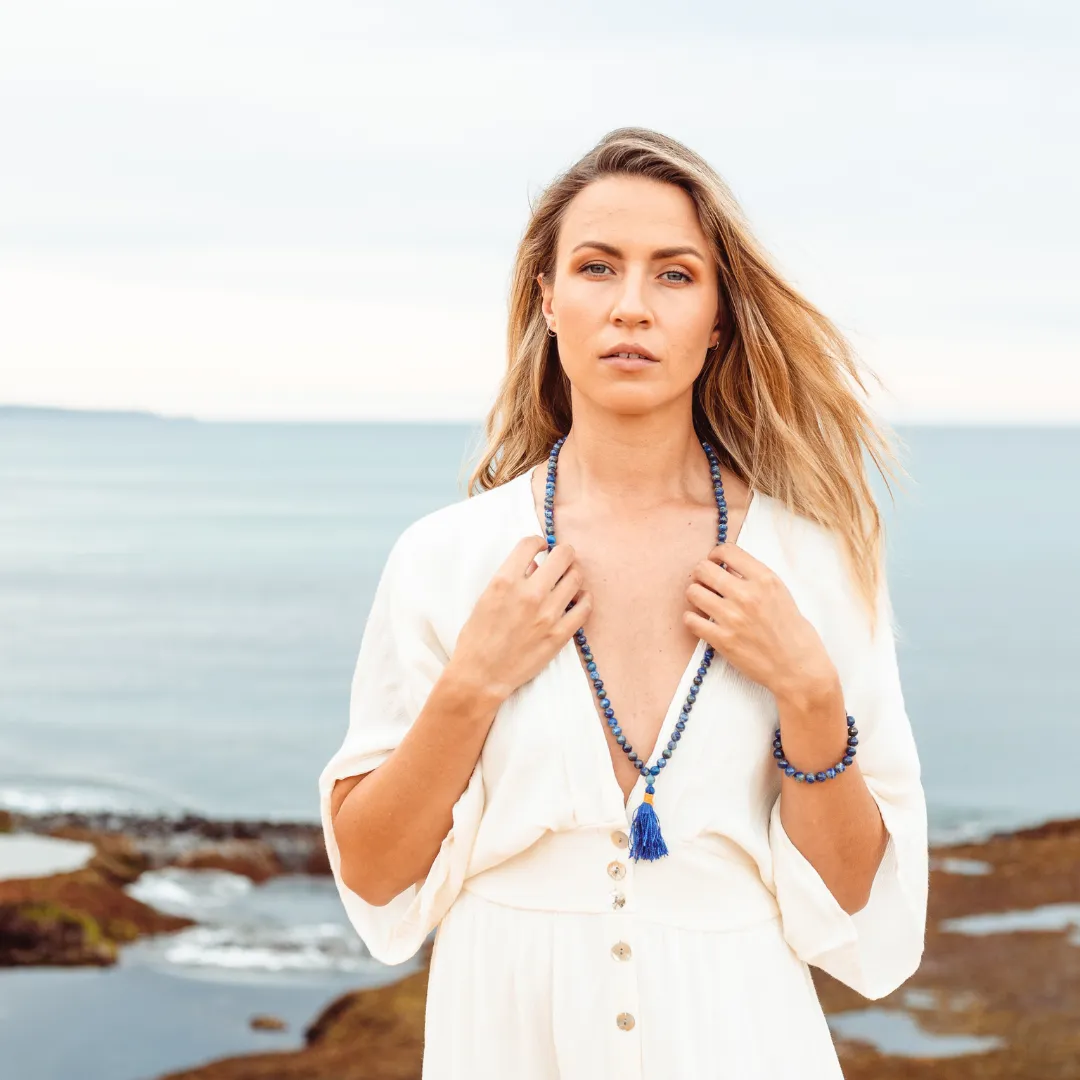Lapis Lazuli Mala Bead Necklace & Bracelet Set