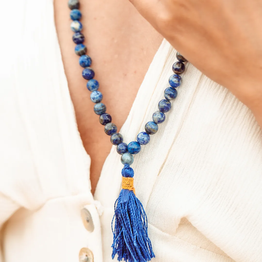 Lapis Lazuli Mala Bead Necklace & Bracelet Set