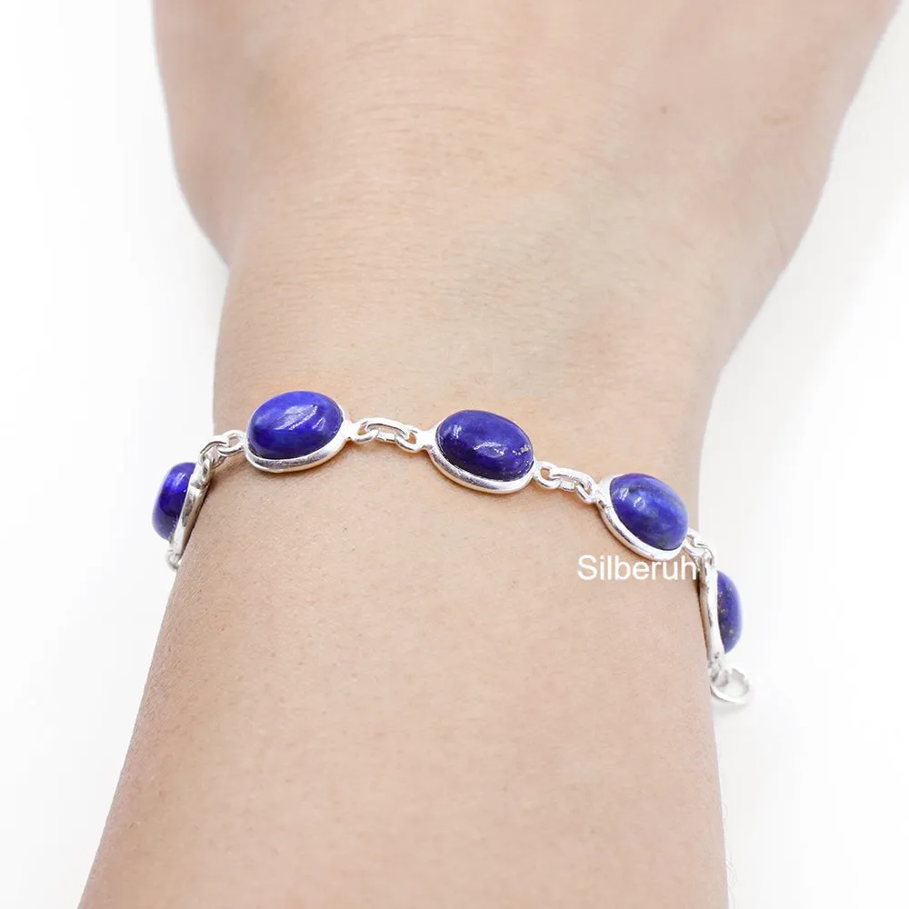Lapis Lazuli Oval Silver Bracelet