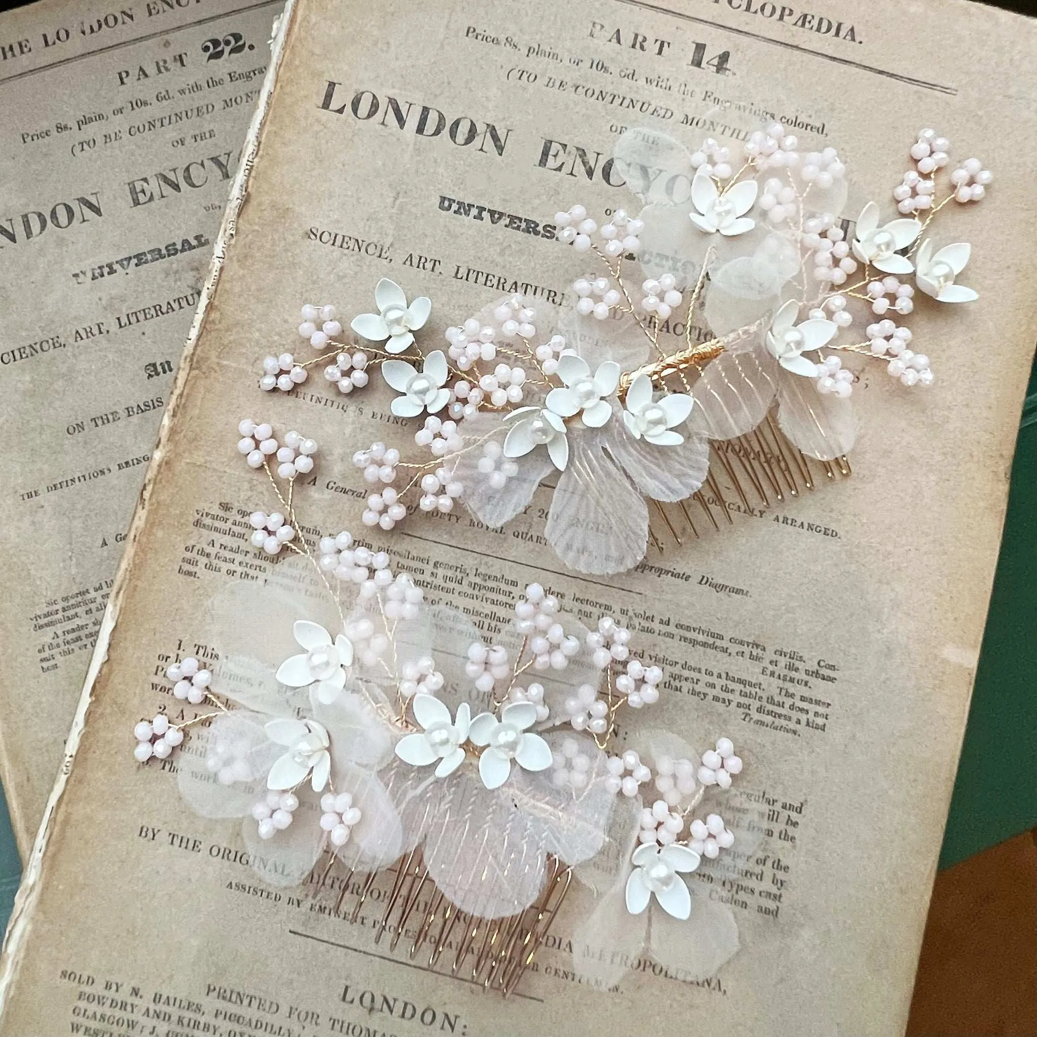 Lilac, Chiffon Floral Hair Comb with Pearls & Beading