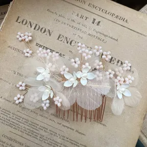Lilac, Chiffon Floral Hair Comb with Pearls & Beading
