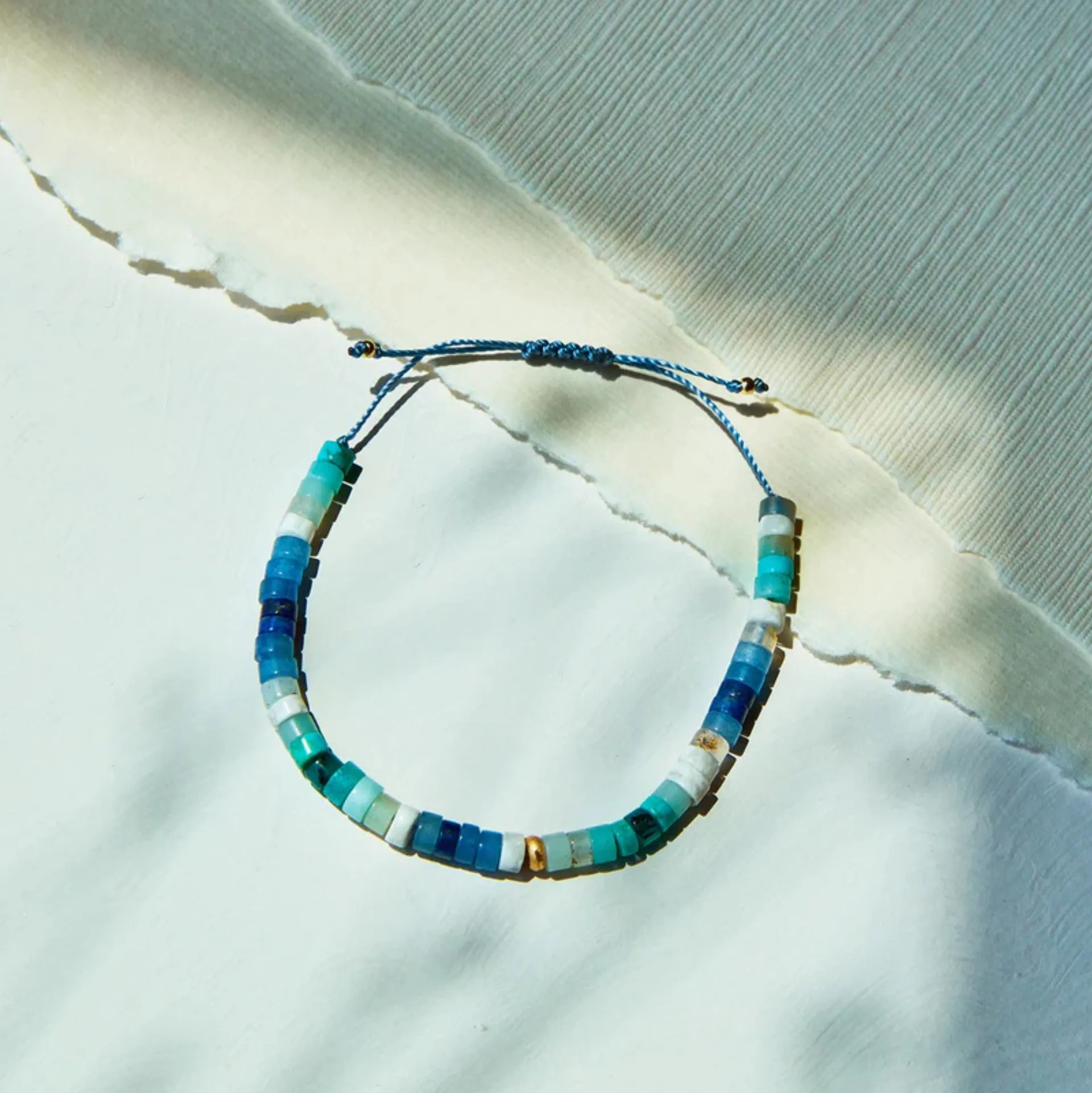Ocean Blu Bead Cord Bracelet (14K Gold)