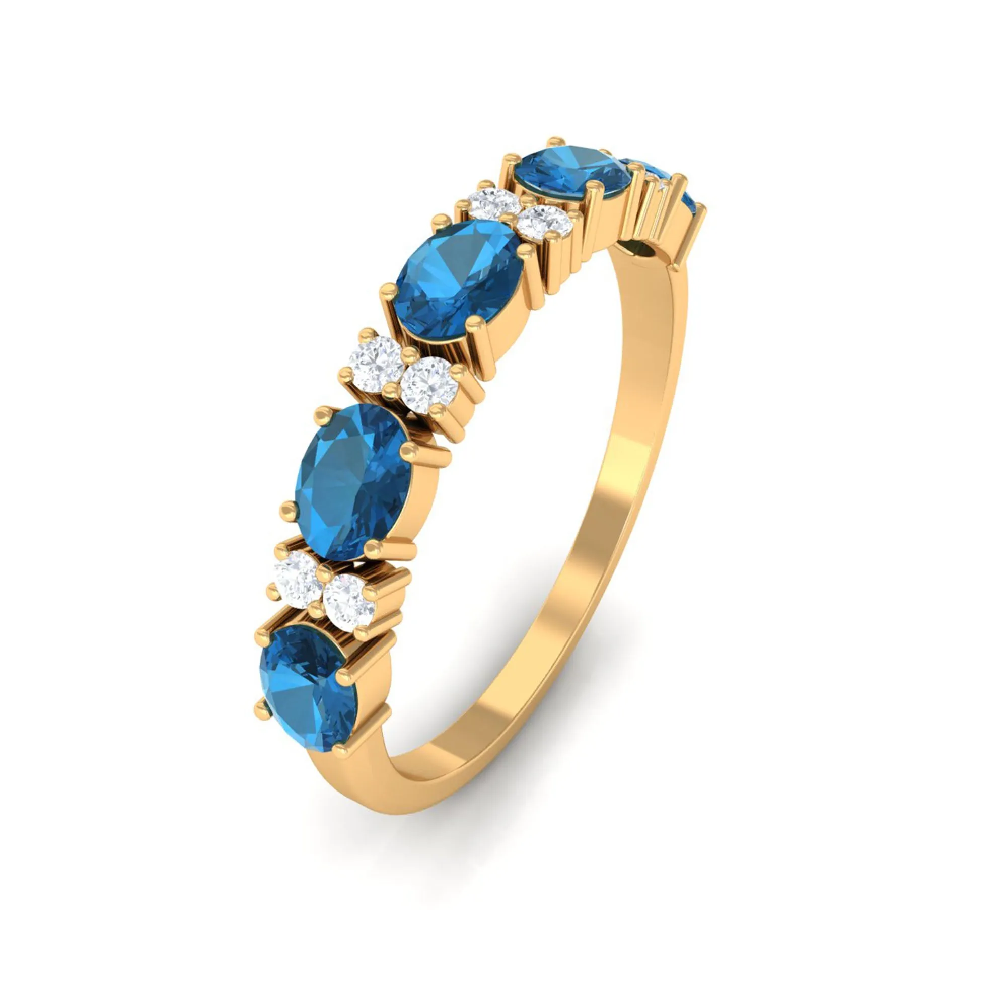 Oval London Blue Topaz East West Half Eternity Ring with Diamond