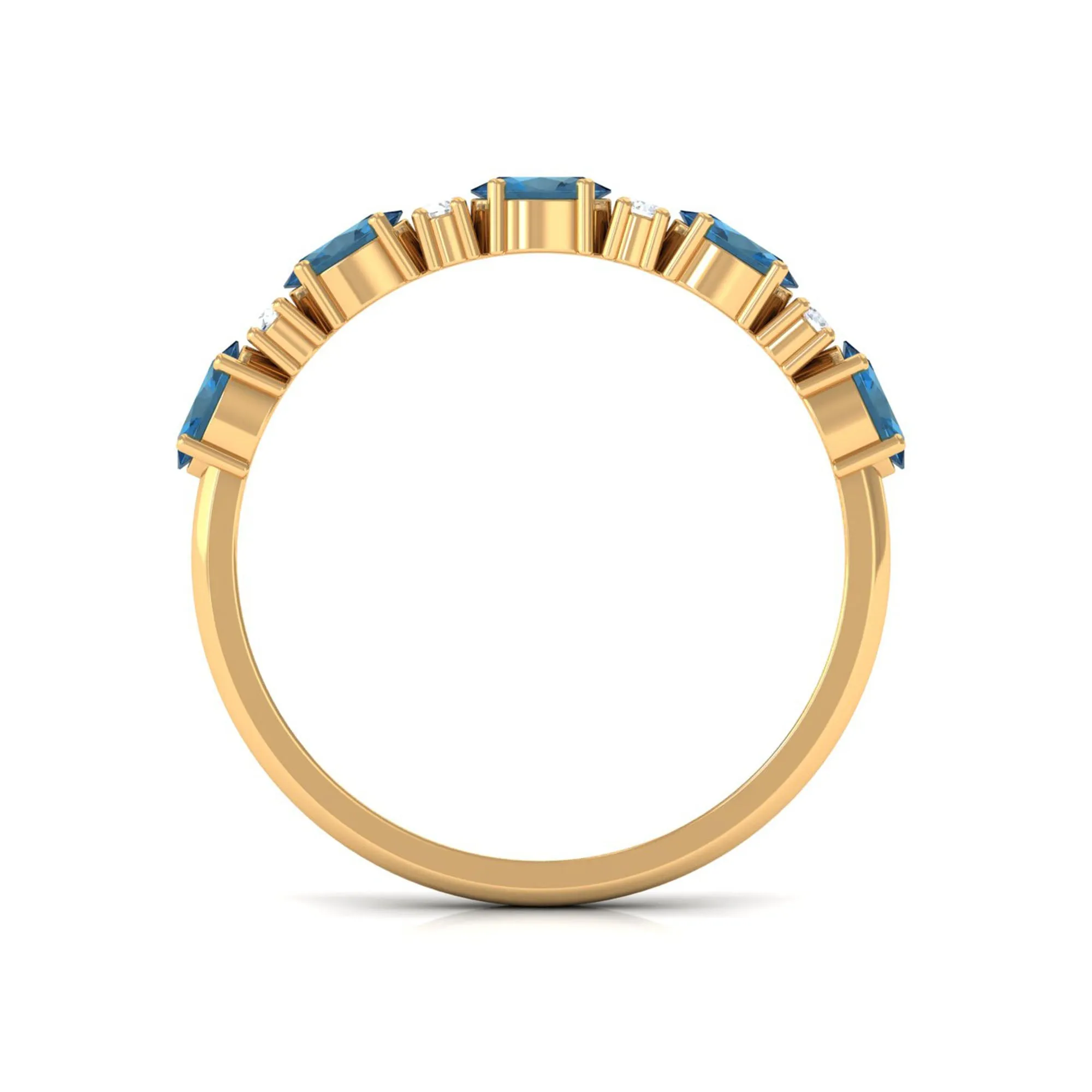 Oval London Blue Topaz East West Half Eternity Ring with Diamond