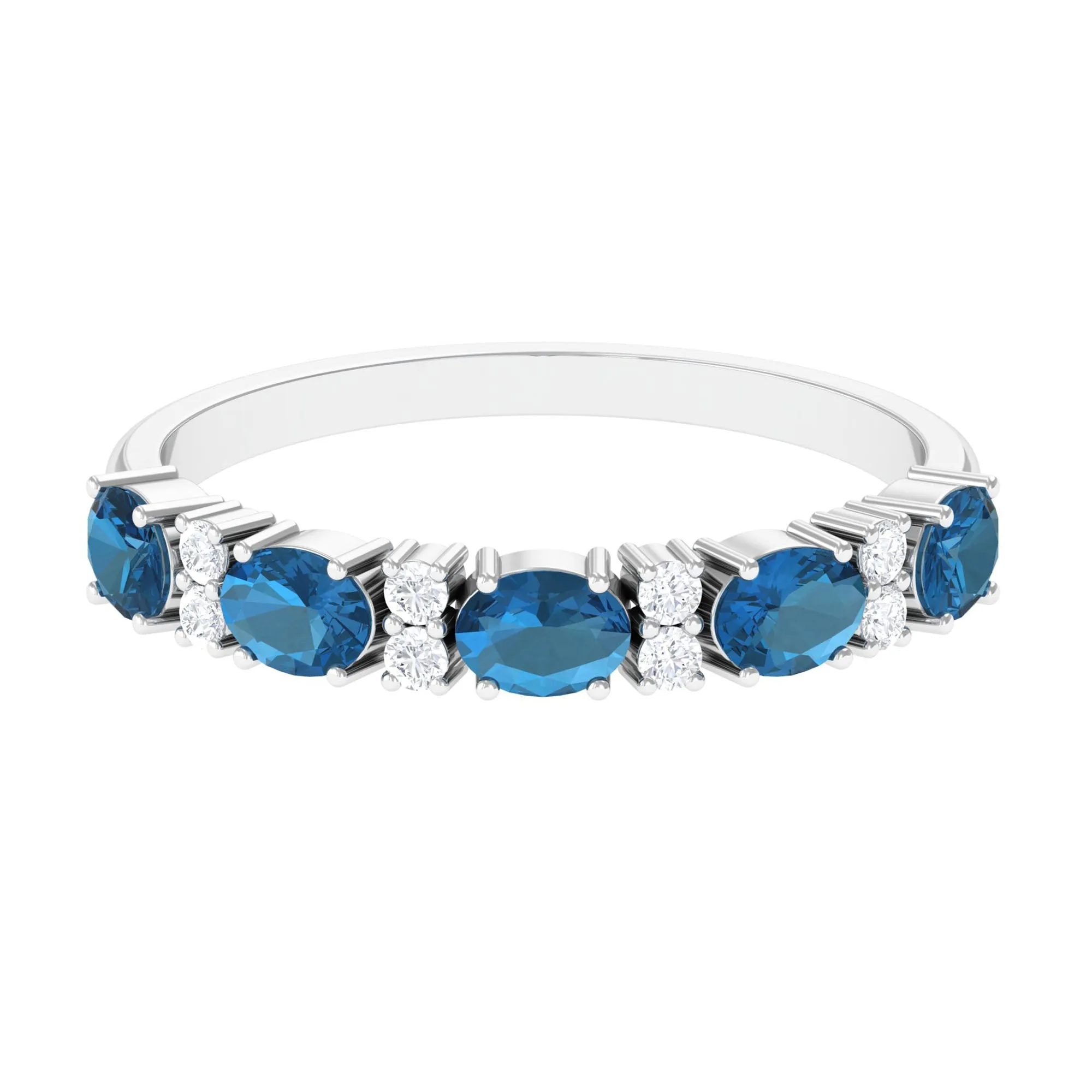 Oval London Blue Topaz East West Half Eternity Ring with Diamond