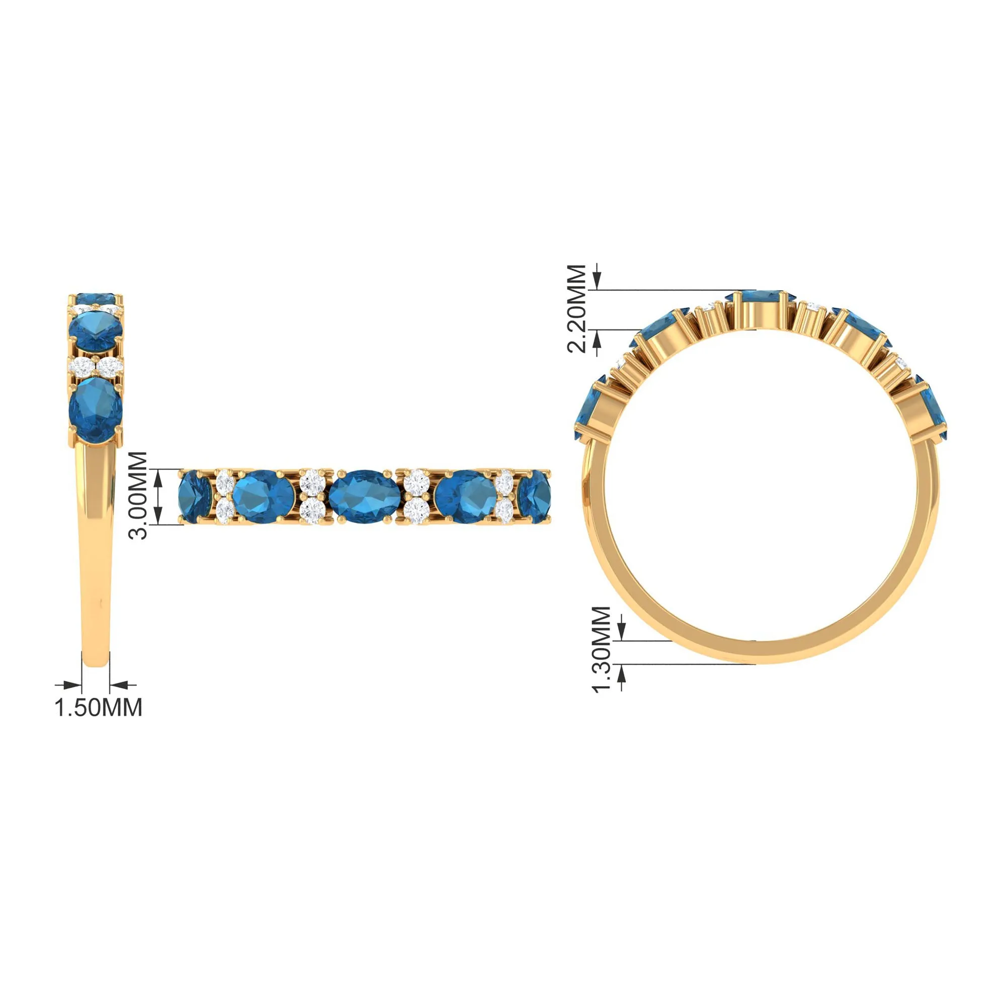 Oval London Blue Topaz East West Half Eternity Ring with Diamond