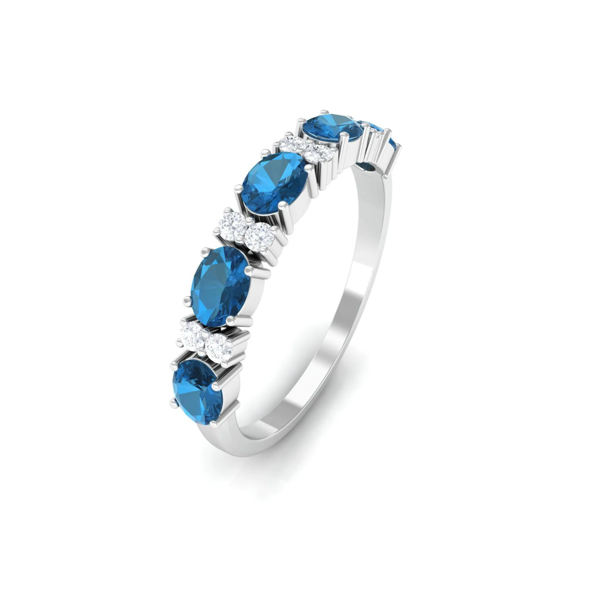 Oval London Blue Topaz East West Half Eternity Ring with Diamond