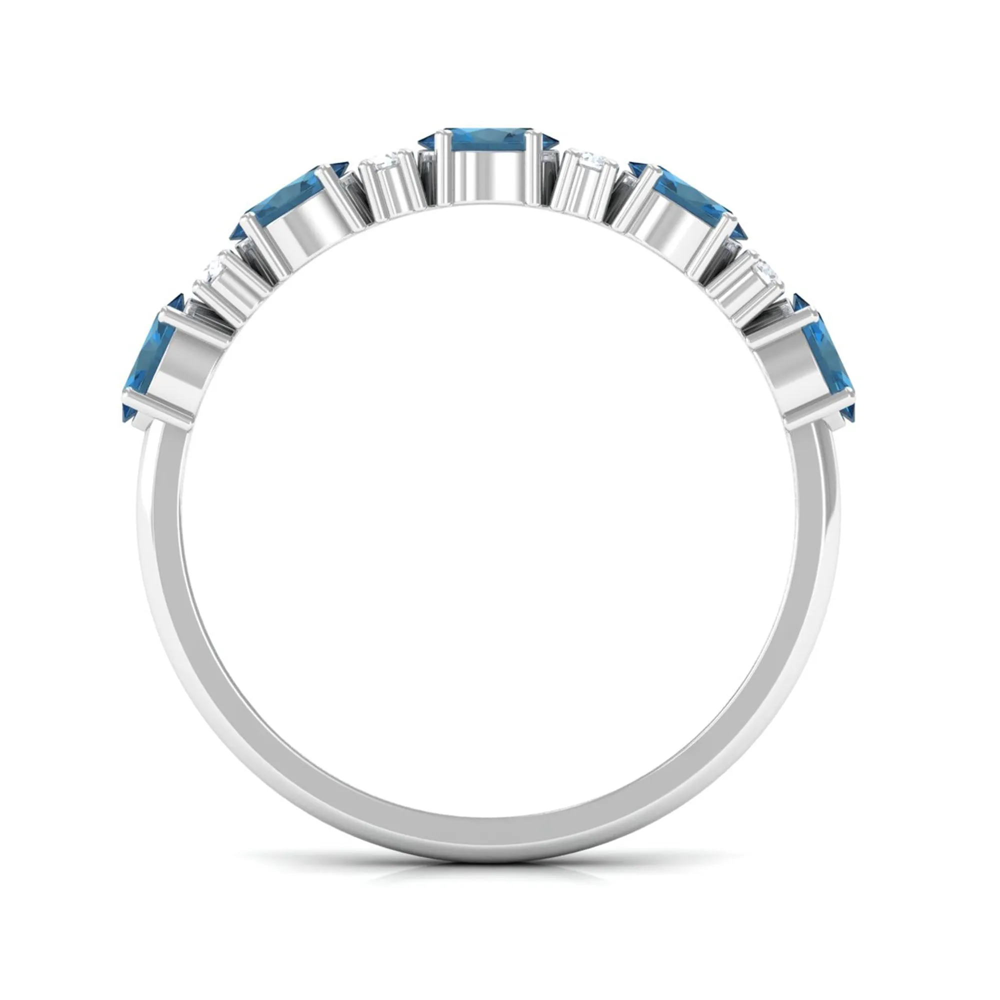 Oval London Blue Topaz East West Half Eternity Ring with Diamond