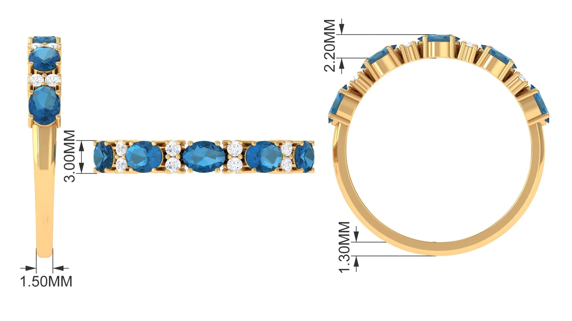 Oval London Blue Topaz East West Half Eternity Ring with Diamond