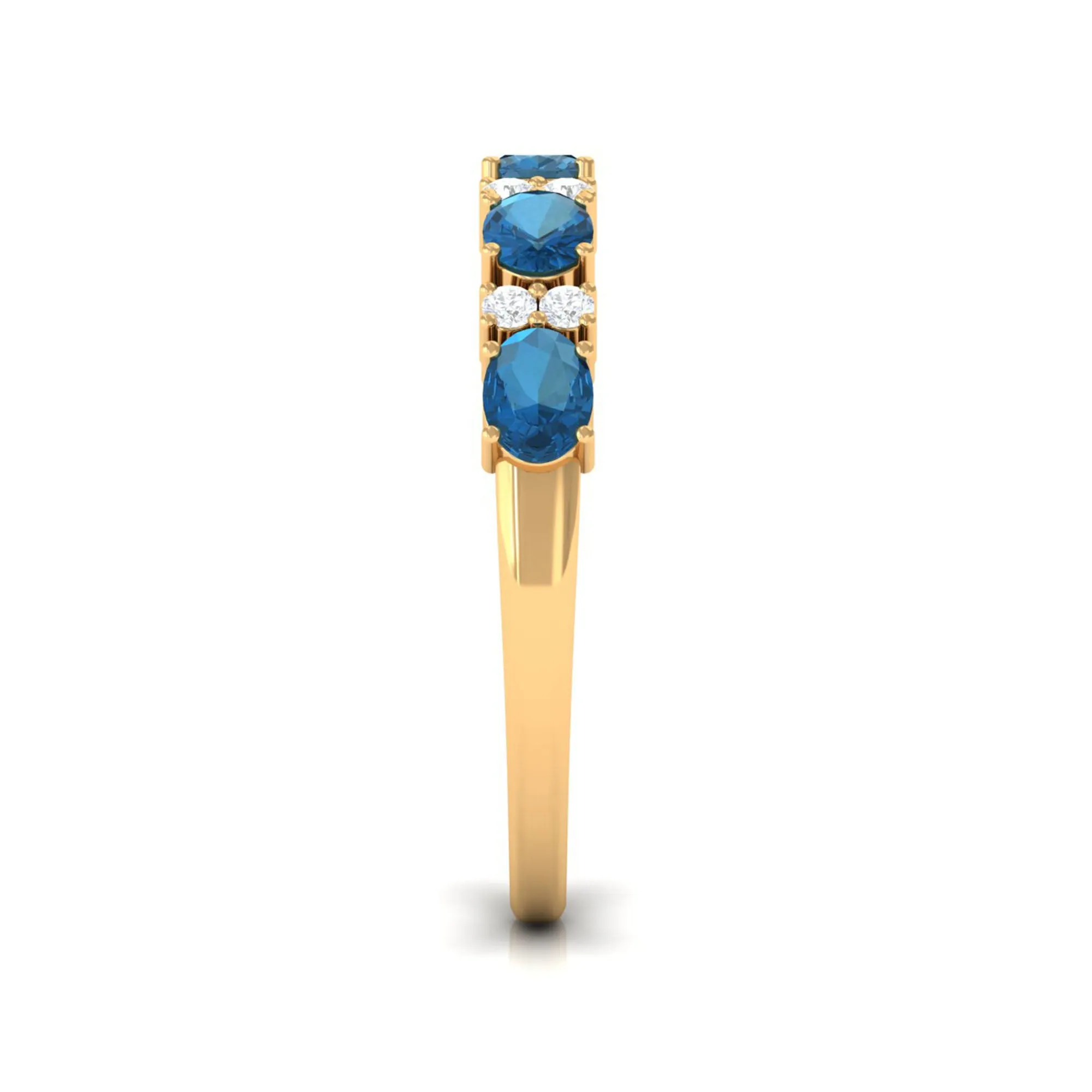 Oval London Blue Topaz East West Half Eternity Ring with Diamond