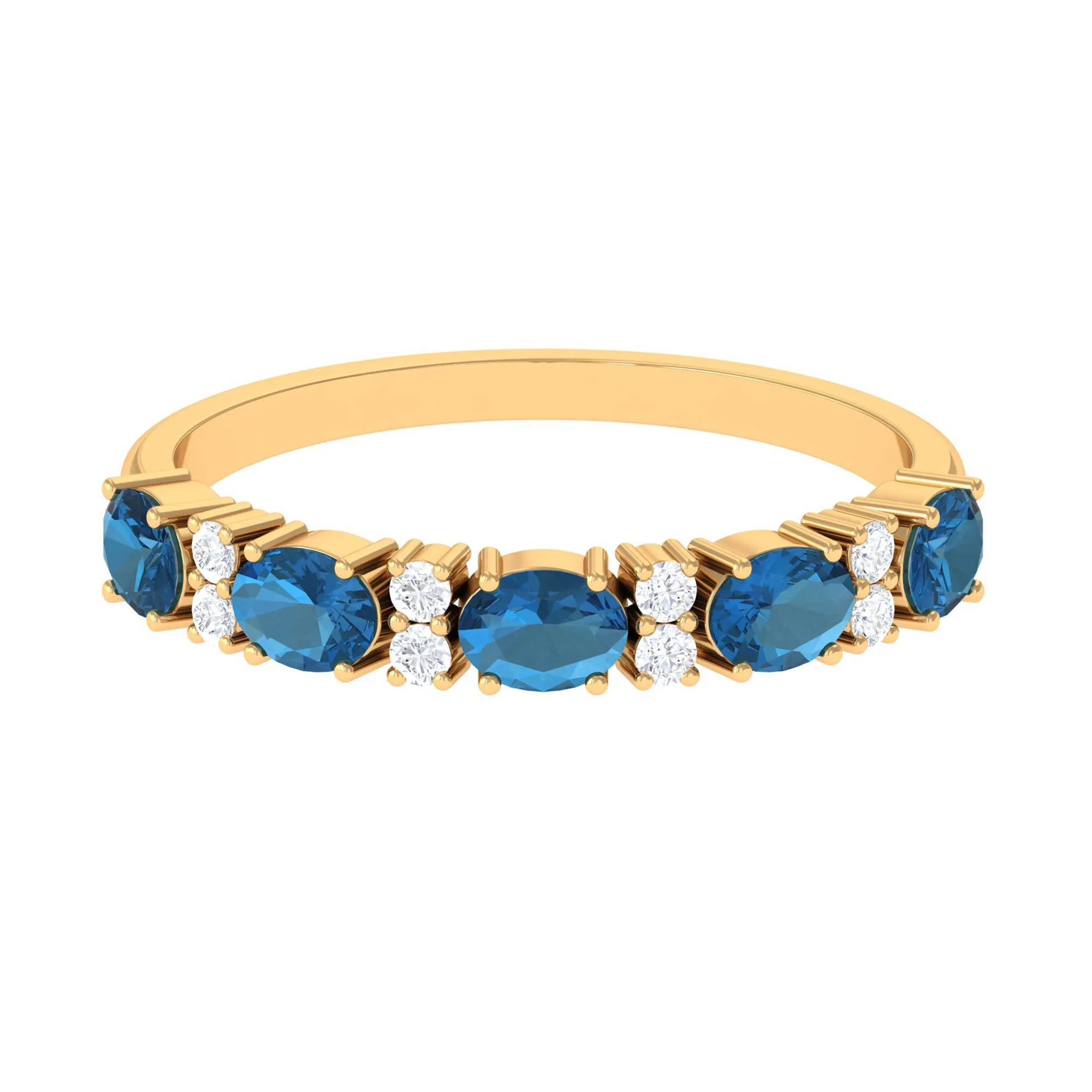 Oval London Blue Topaz East West Half Eternity Ring with Diamond