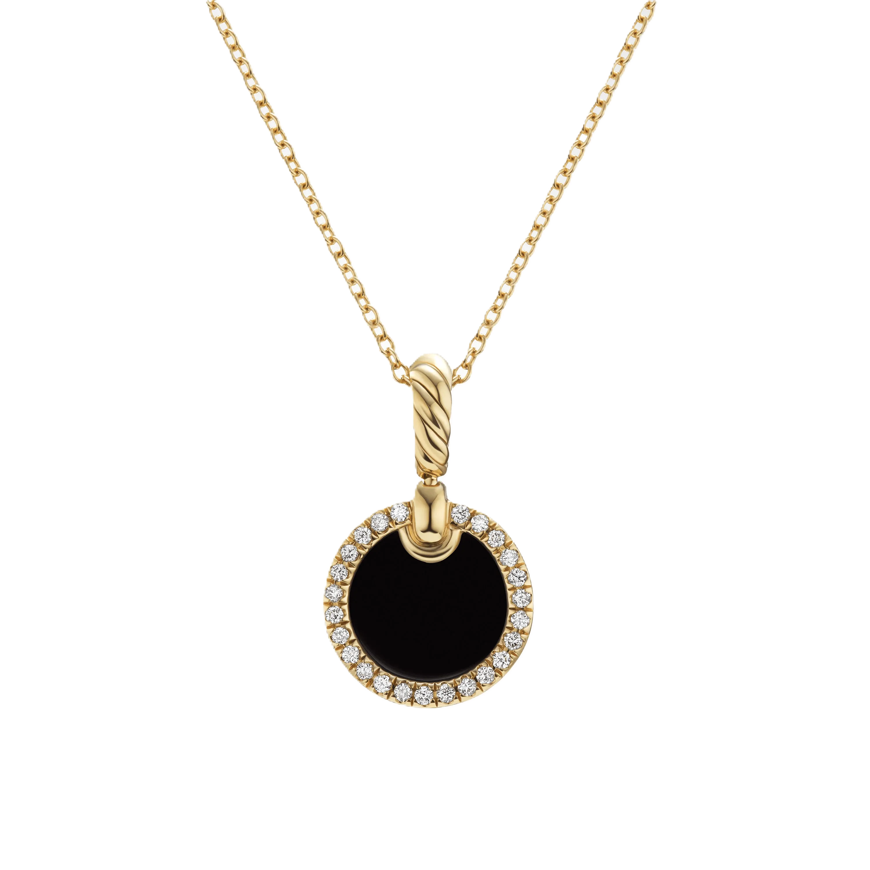 Petite DY Elements® Pendant Necklace in 18K Yellow Gold with Black Onyx and Pavé Diamonds