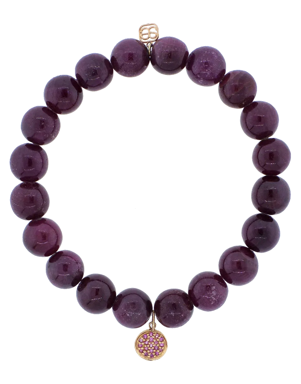 Pink Sapphire Pave Disc Charm Bracelet