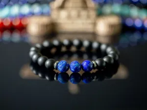 "Orion's Belt" 10mm Natural Gemstone Bead Bracelet Lapis Lazuli and Matte Onyx