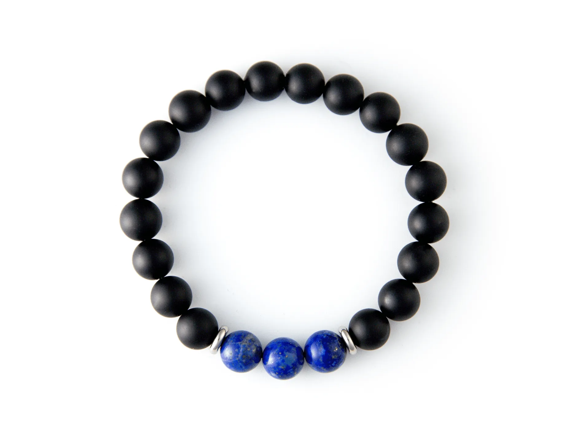 "Orion's Belt" 10mm Natural Gemstone Bead Bracelet Lapis Lazuli and Matte Onyx