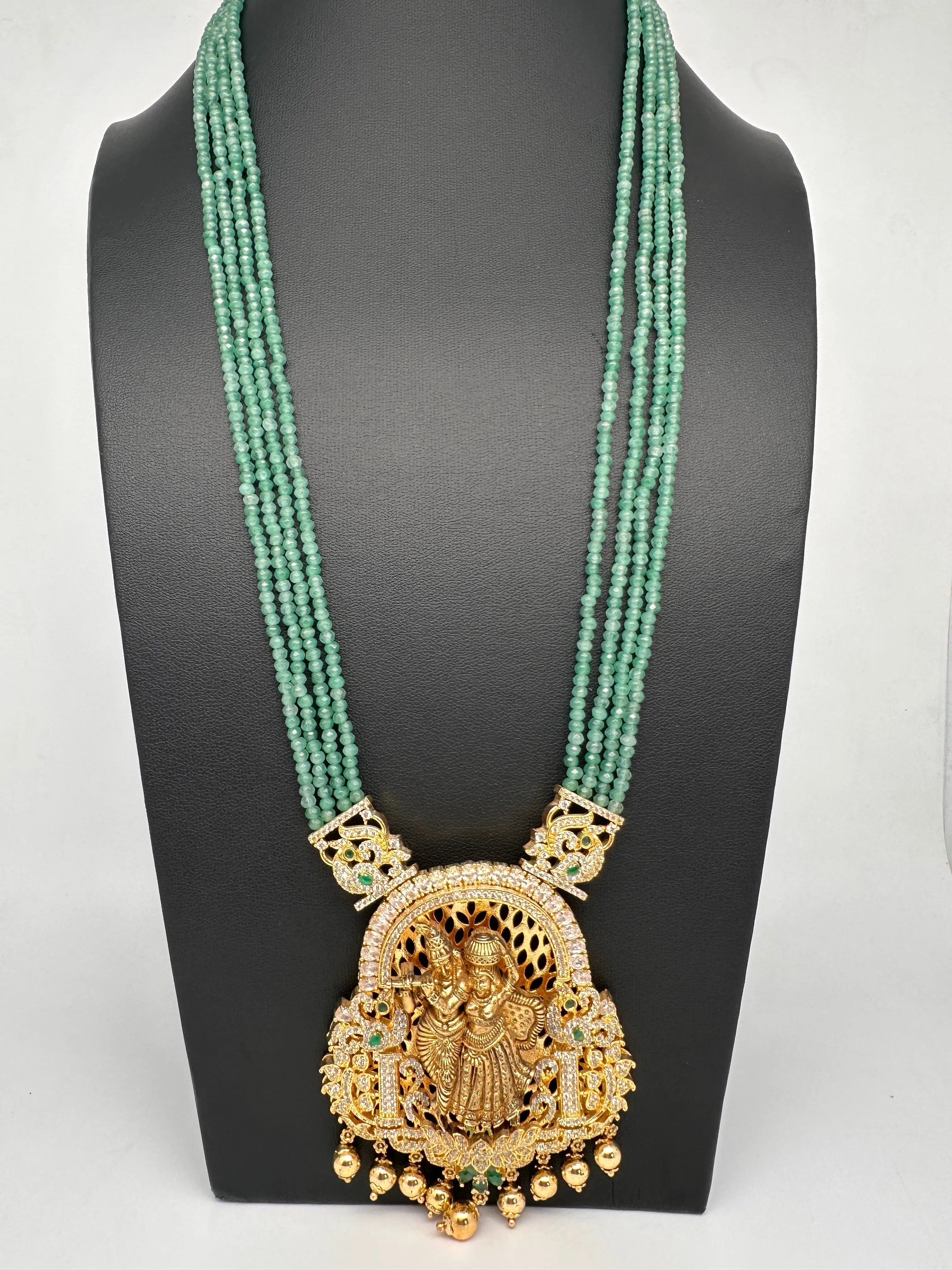 Radha Krishna Green Onyx Beads Long Necklace