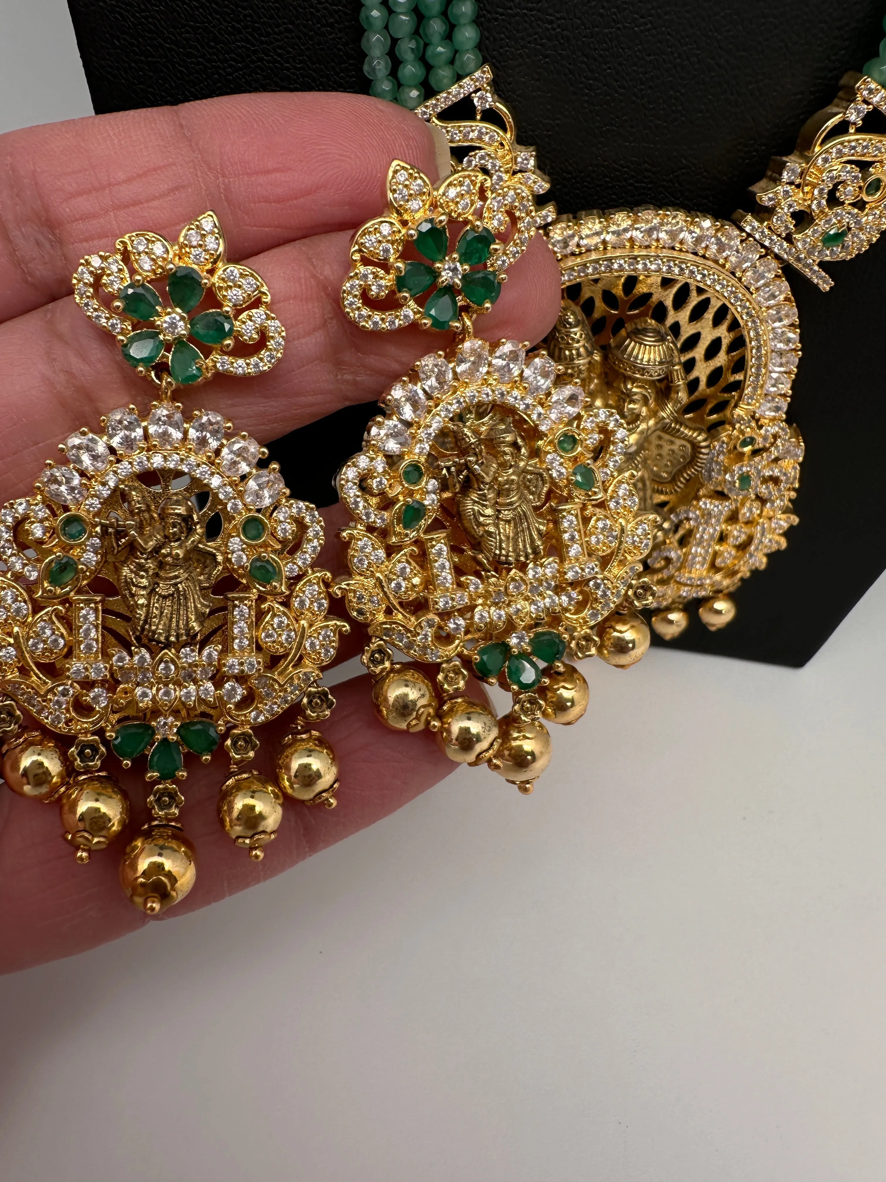 Radha Krishna Green Onyx Beads Long Necklace