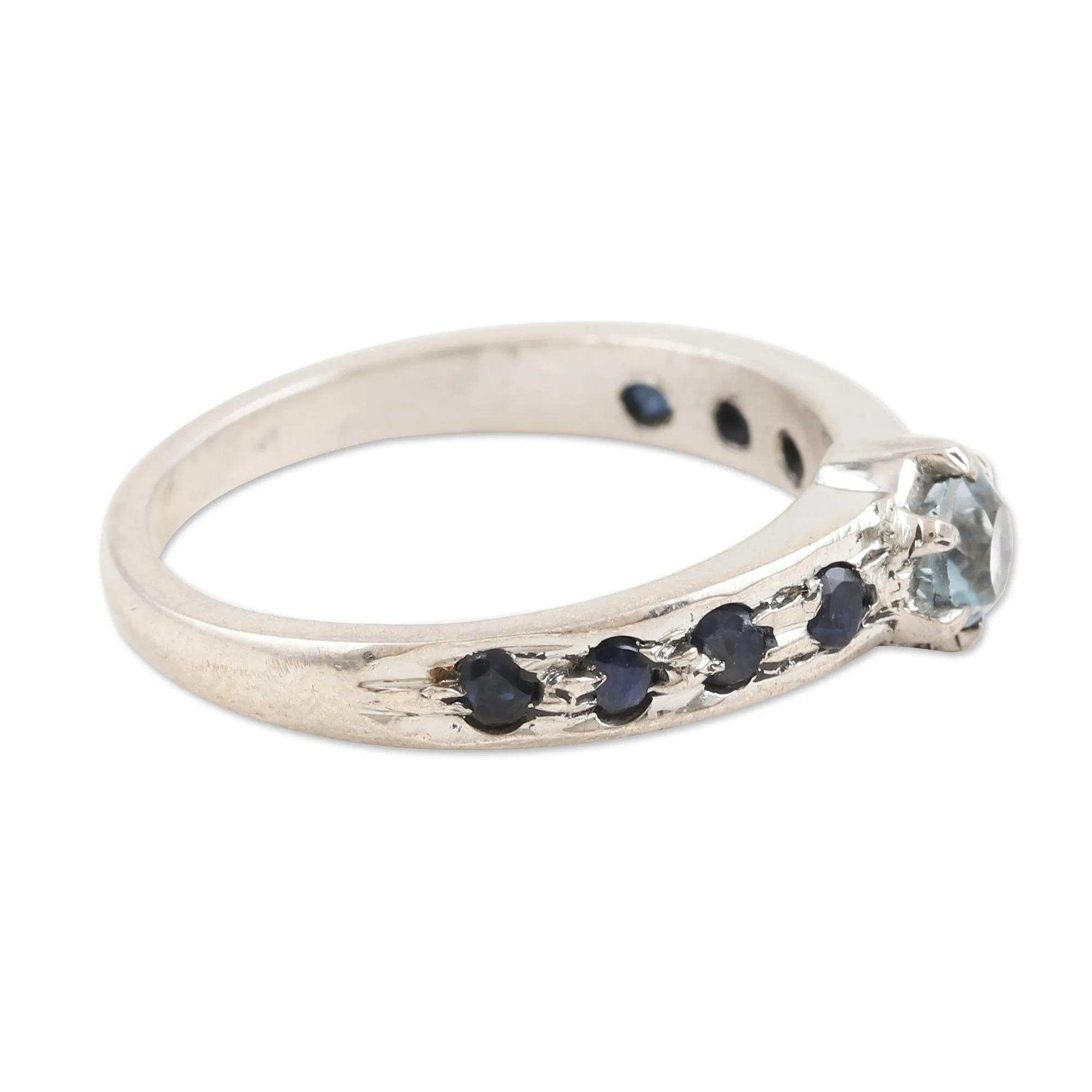 Sapphire and Blue Topaz Solitaire Ring - Sea Sparkles | NOVICA