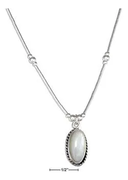 Sterling Silver 16" liquid silver Oval Mother of Pearl Necklace