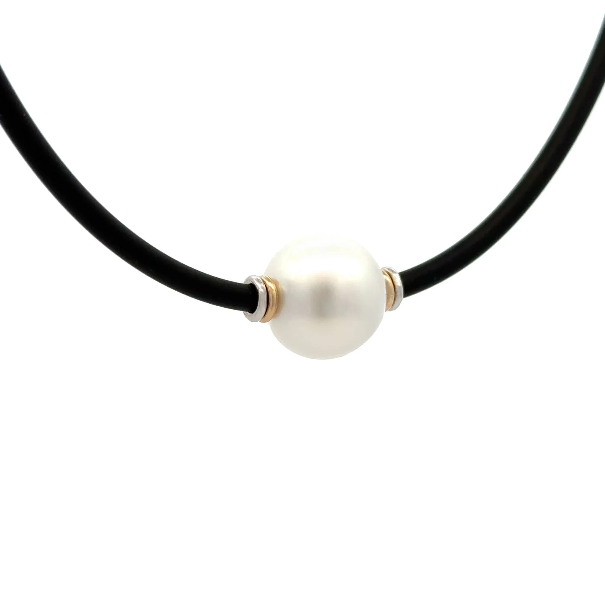 Sterling Silver & 9K Yellow Gold Australian South Sea 14-15mm Cultured Pearl Neoprene Necklace