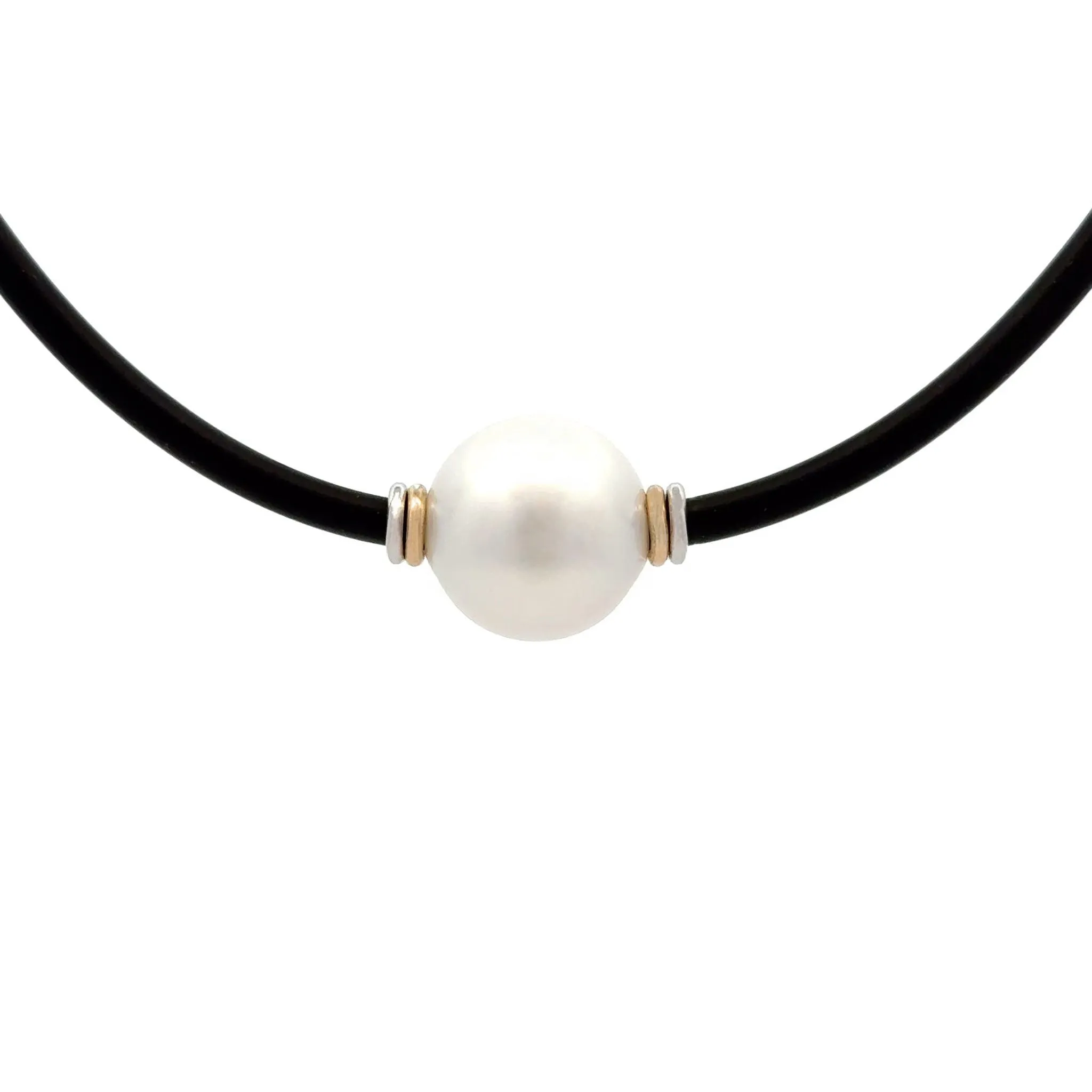 Sterling Silver & 9K Yellow Gold Australian South Sea 14-15mm Cultured Pearl Neoprene Necklace