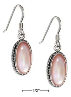 Sterling Silver Oval Pink Shell Earrings with Rope Border
