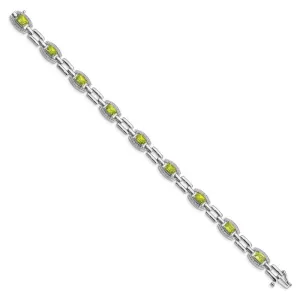 Sterling Silver Rhodium-plated Diamond & Peridot Bracelet QX821PE
