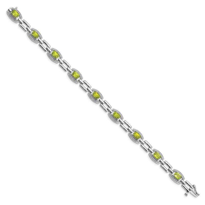 Sterling Silver Rhodium-plated Diamond & Peridot Bracelet QX821PE
