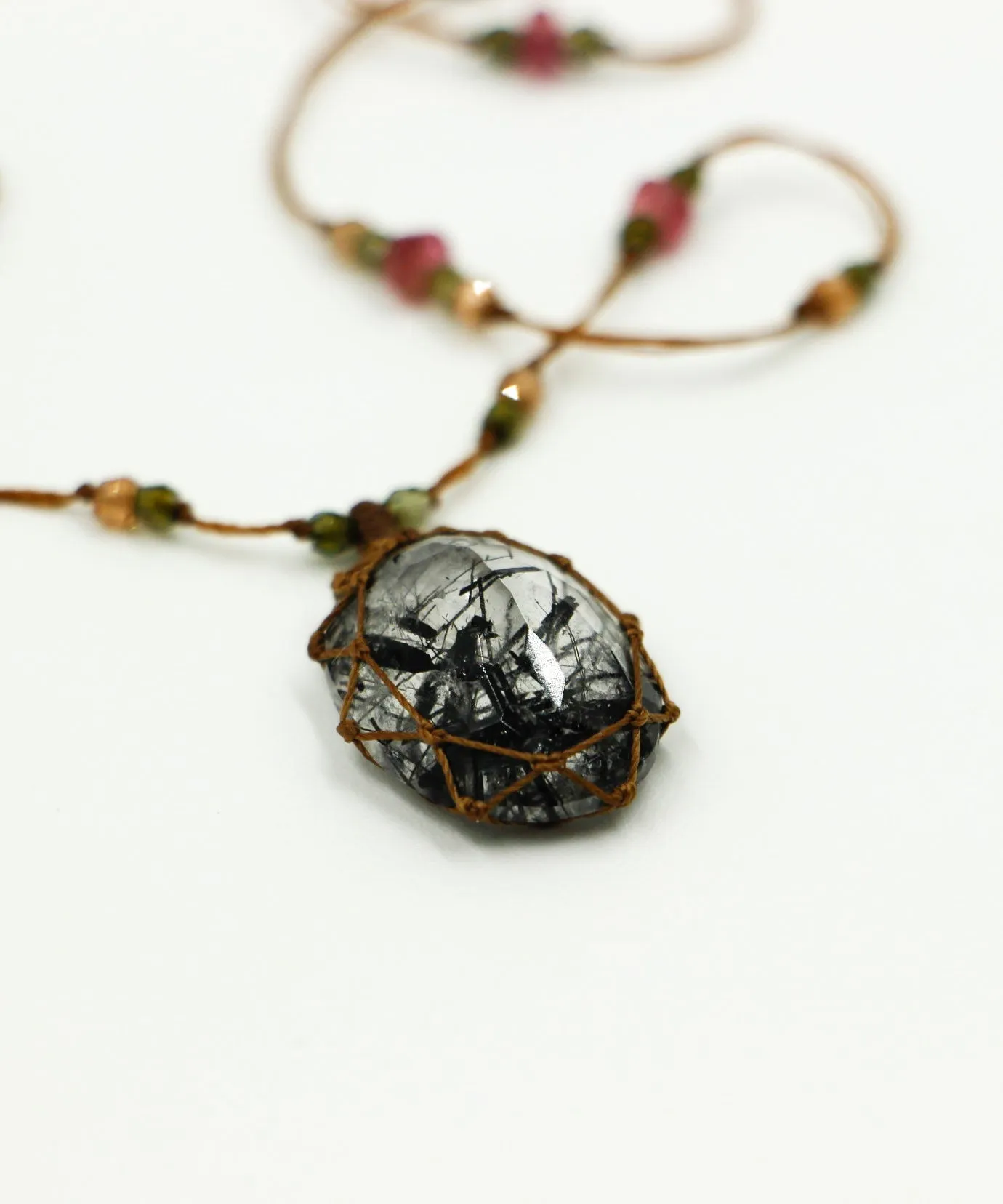 Tibetan Short Necklace - Black tourmaline rutilated Quartz