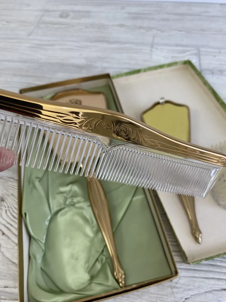 Vintage Lady Fair Gold Tone Vanity Set Mirror, Brush, Comb /rb