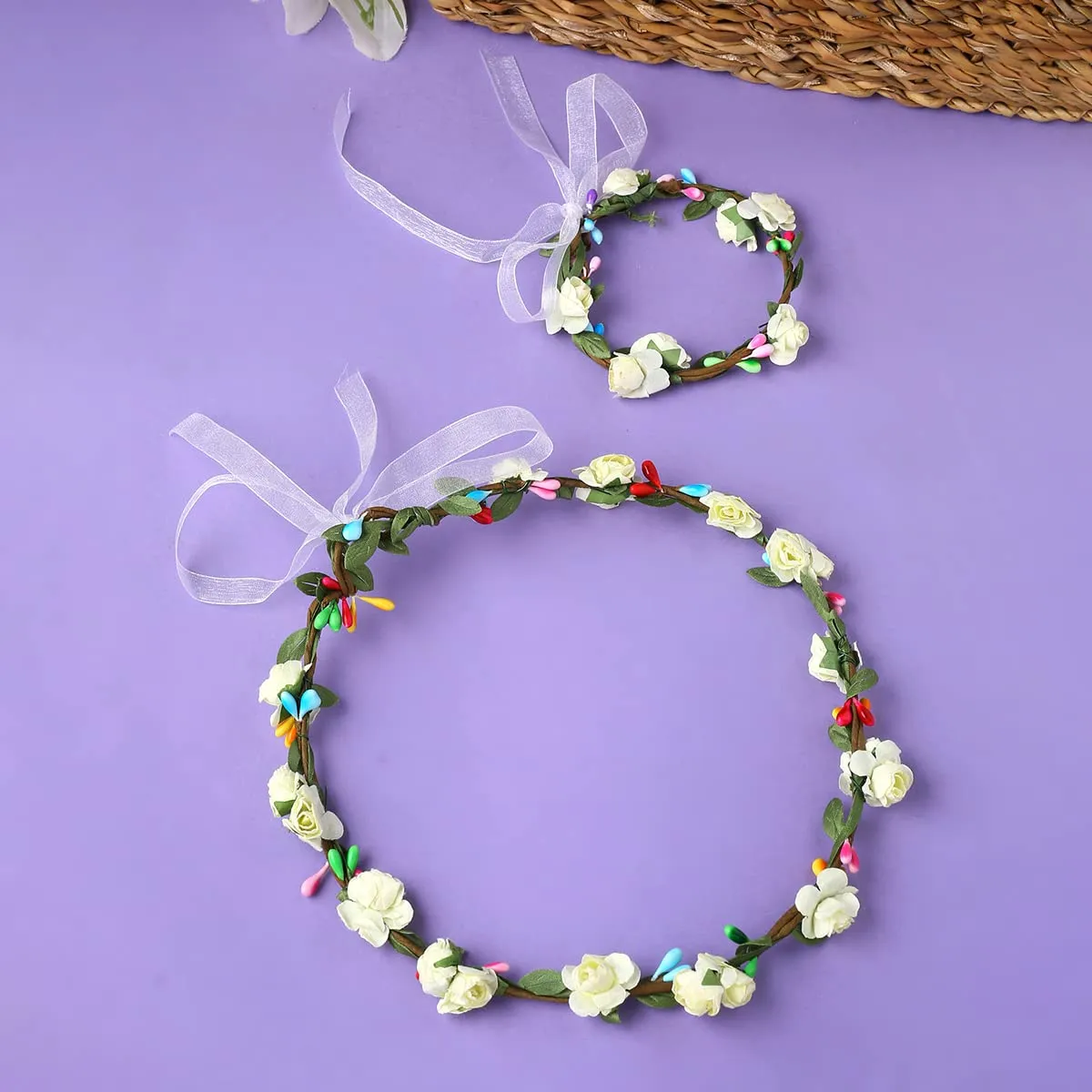 Yellow Chimes Floral Tiara and Bracelet Set for Women White Bridal Wedding Headband Hair Tiara For Women Bridesmaid Tiara Vines Set Hair Accessories.
