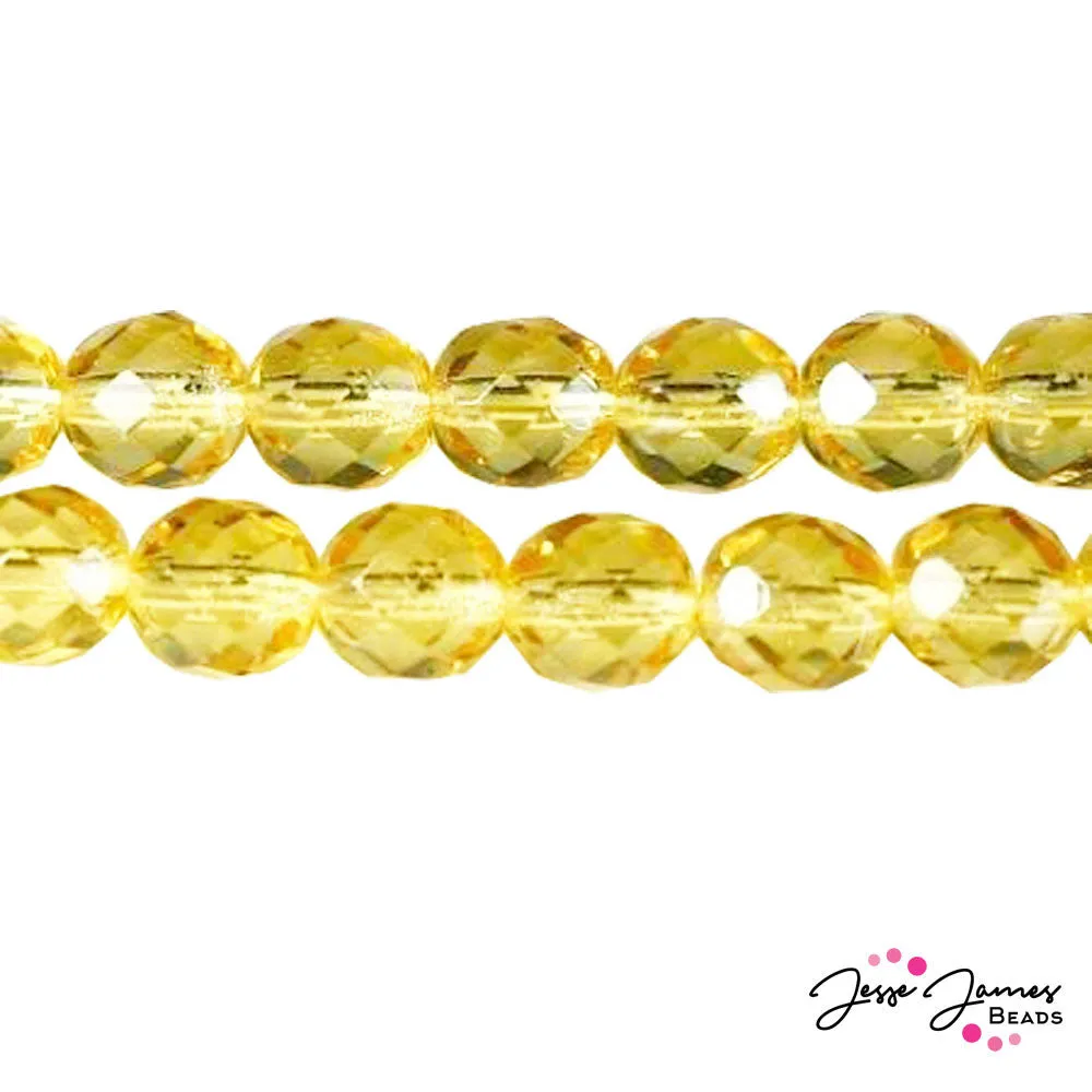 Yellow Topaz Light Czech Fire Polish Beads 8mm 50 pieces